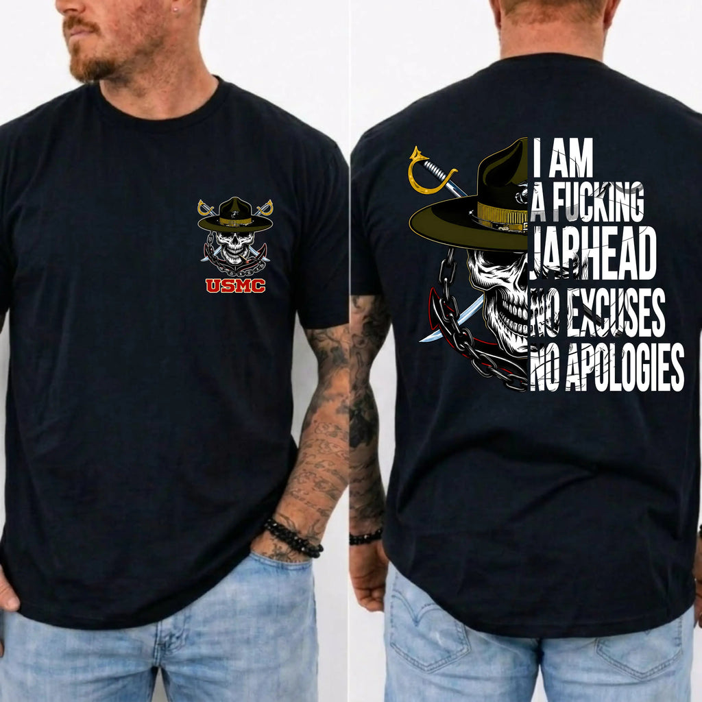 American Guardian USMC Jarhead Skull T-Shirt – No Excuses No Apologies Vintage Marine Graphic Tee