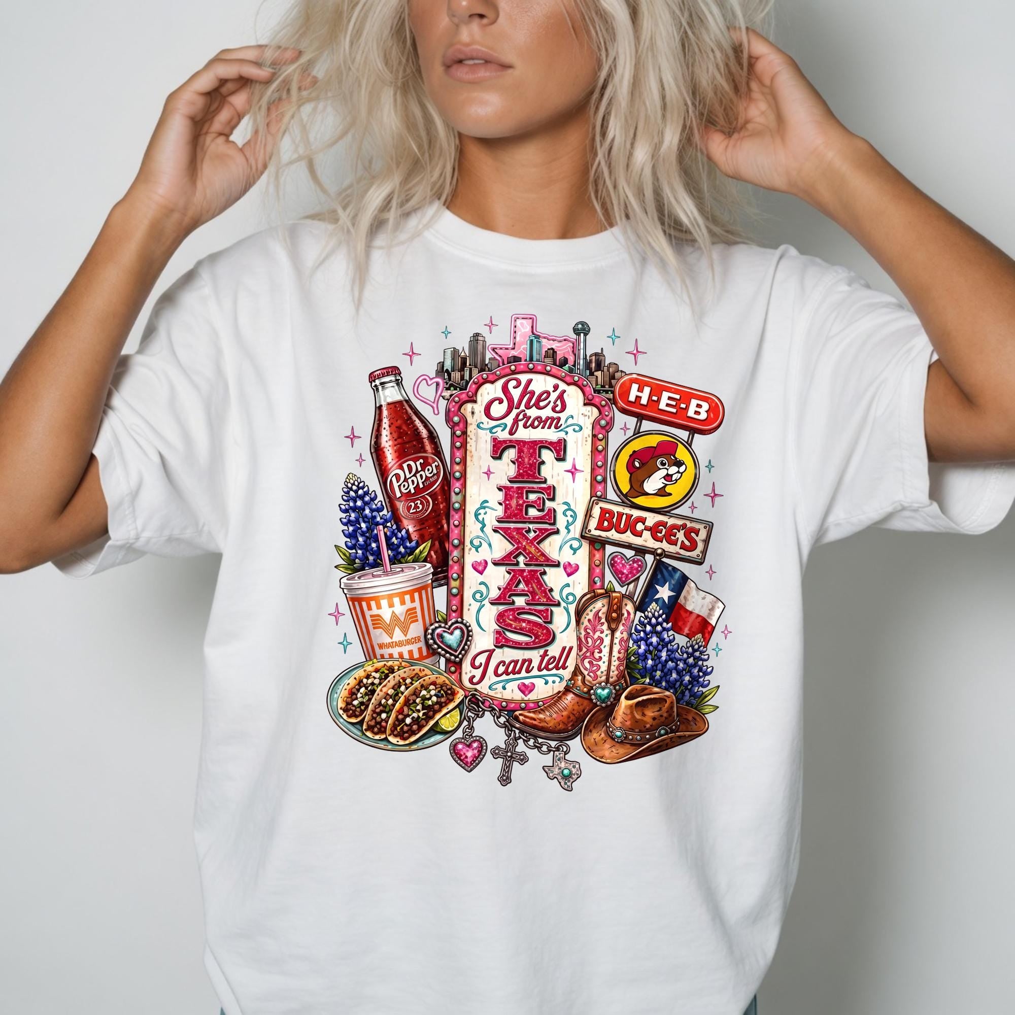 Texas Icons Tee: She's From I Can Tell Pink Glam State Pride