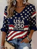 Women's American 250th Anniversary Three-Quarter Sleeve V-Neck Top