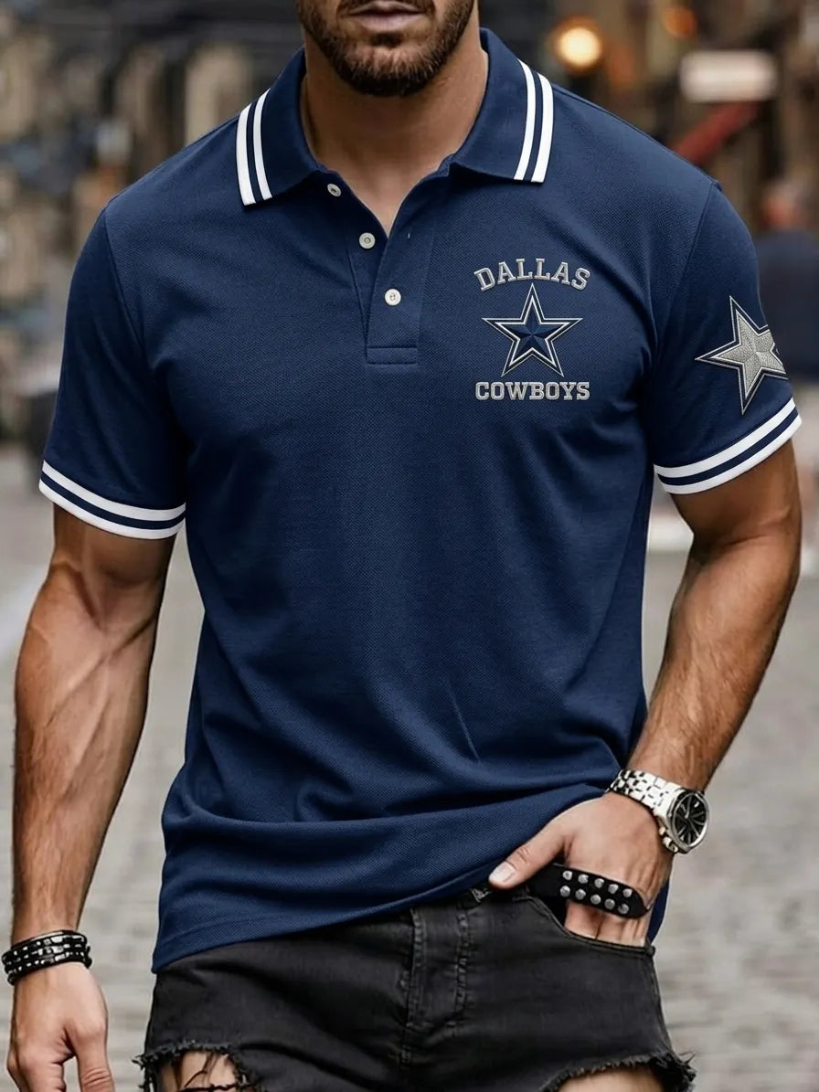 Men's Casual Football Short-Sleeve Polo Shirt