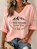 Women'S Commemorative Printed Waffle V-Neck Top