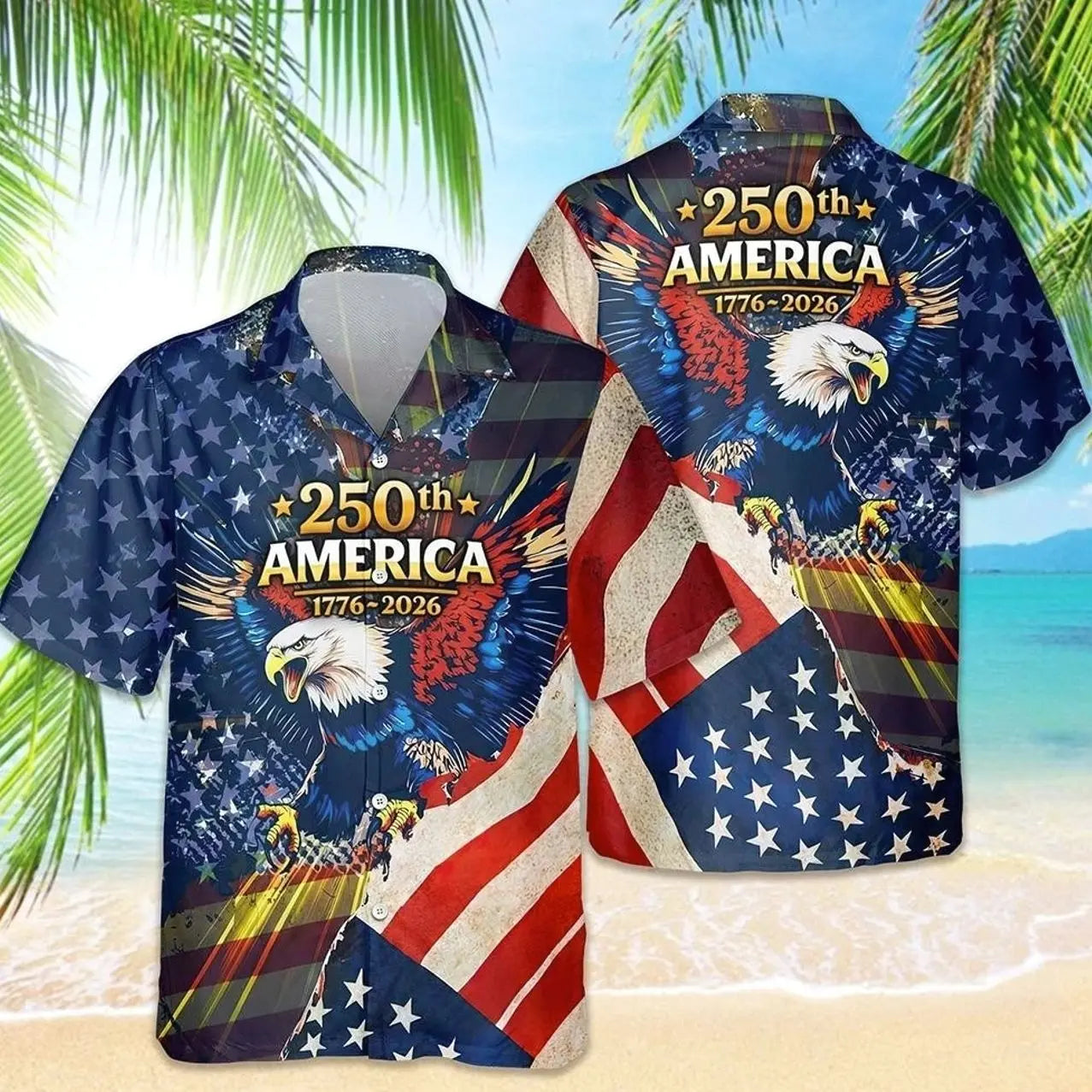 Retro Hawaii 250 Years of Freedom 1776 - 2026 Eagle Patriotic Shirt Statue Of Liberty, US Flag, Liberty Bell, 250th Anniversary Hawaiian Shirt 9I4