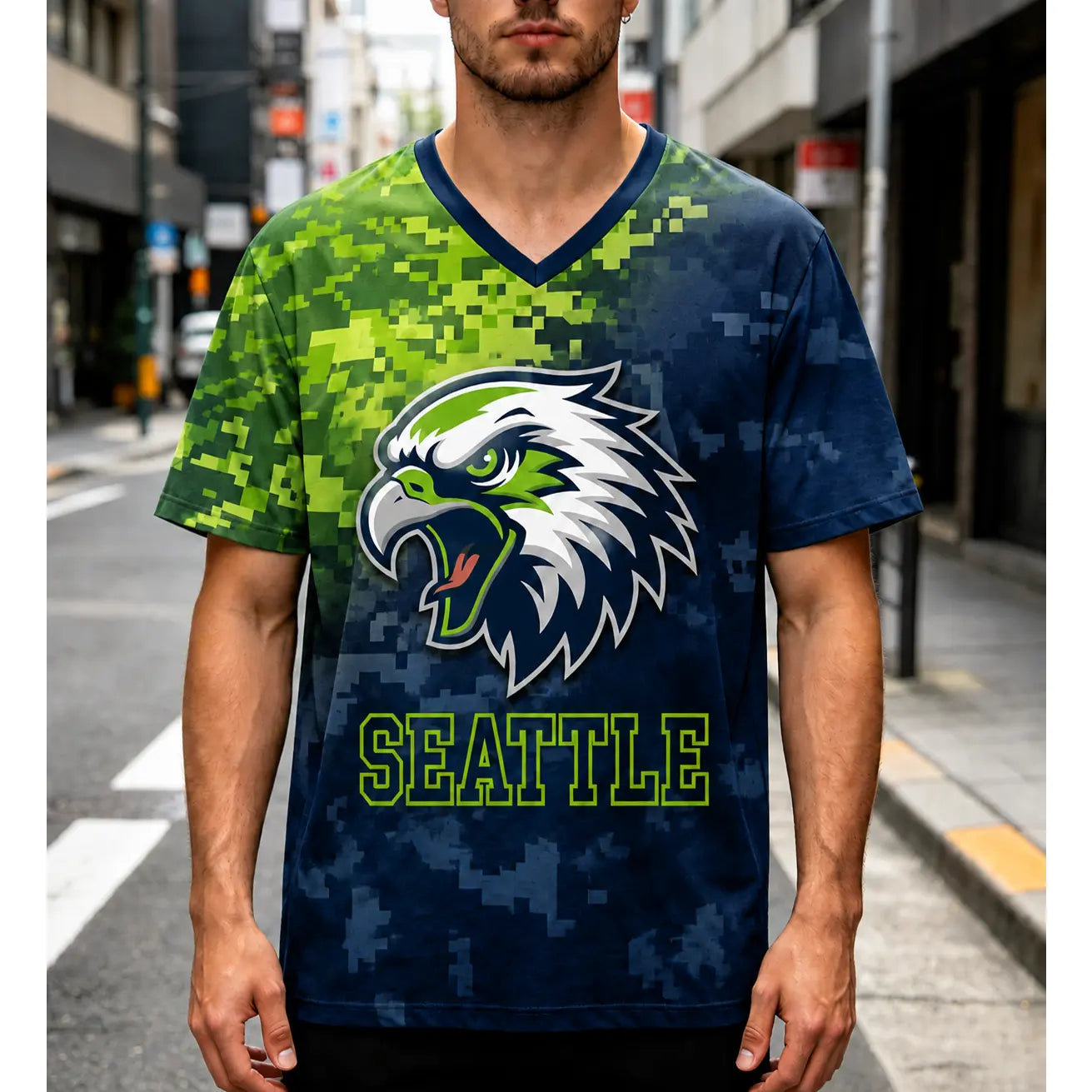 Football Game Day Digital Camo Gradient V Neck Quick-Drying Sports Jersey