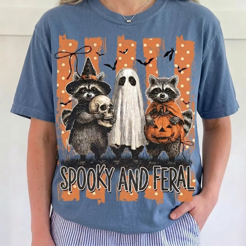  Raccoon Ghost Pumpkin Graphic Tee