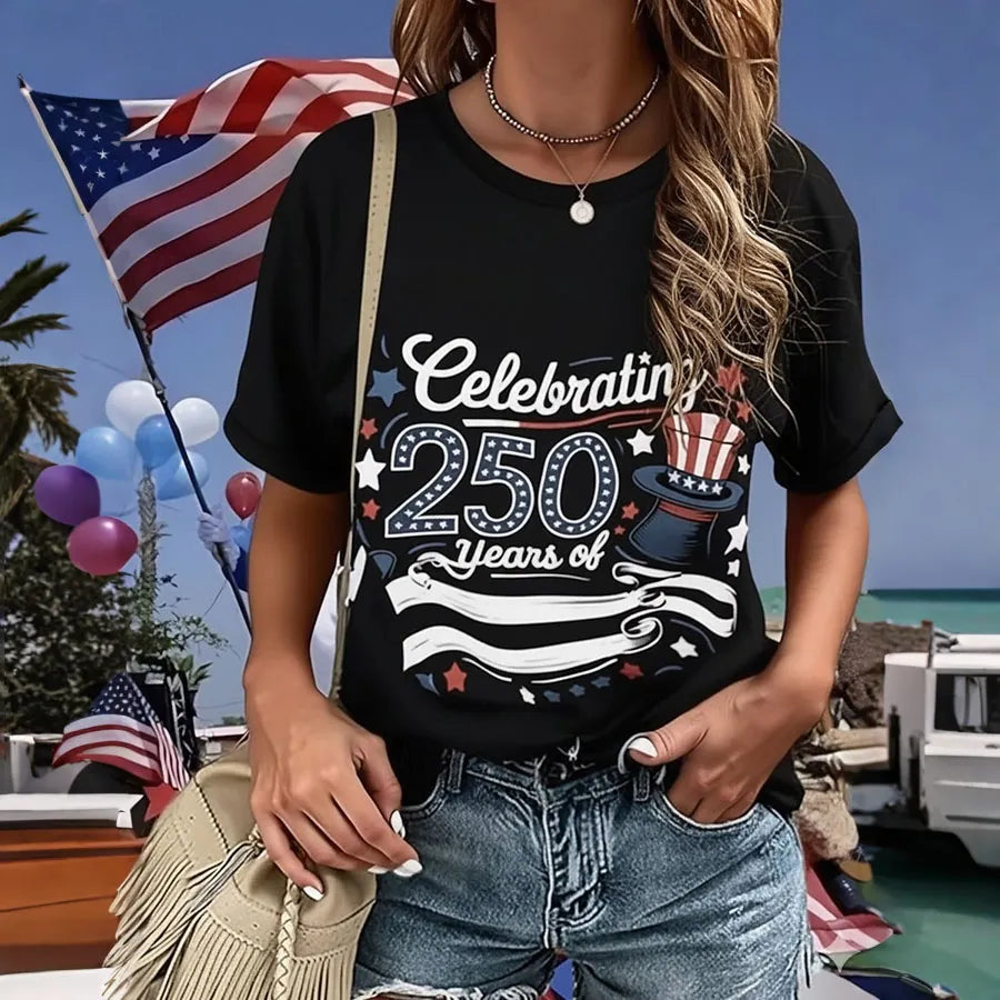 Women's Celebration of American Anniversary Awareness Patriot Printed T-shirt