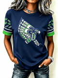 Rugby Fan Print Short-Sleeved Crew Neck T-Shirt