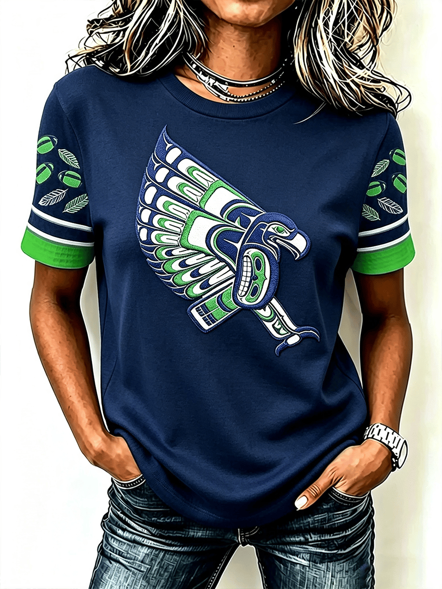 Rugby Fan Print Short-Sleeved Crew Neck T-Shirt