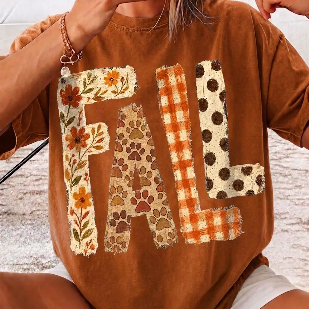 Cute Autumn Floral Paw Print Graphic Tee