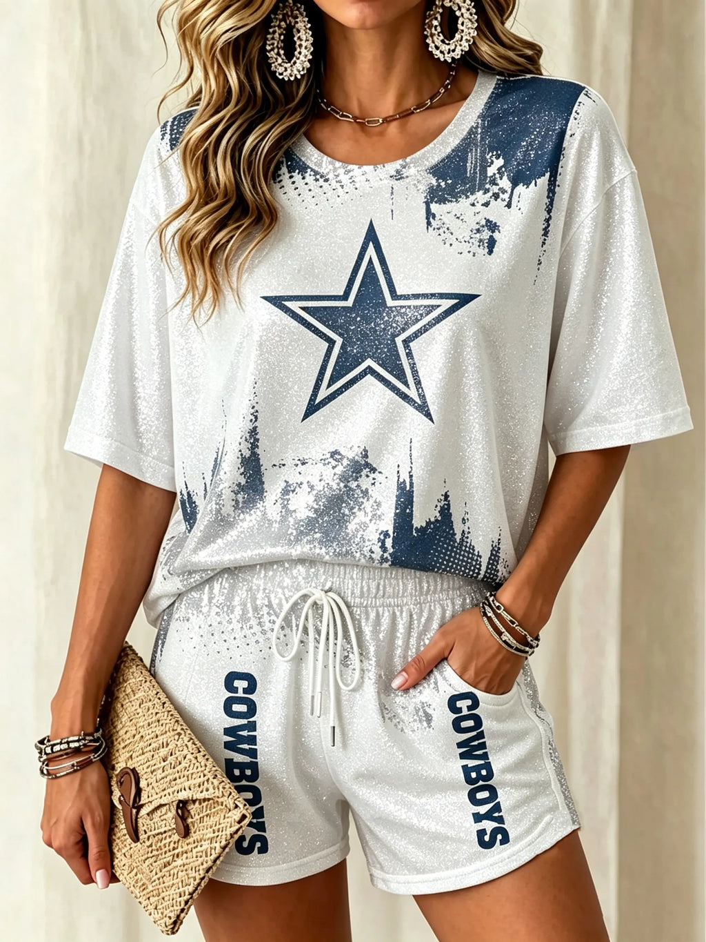 Women's Football Print Shorts Set