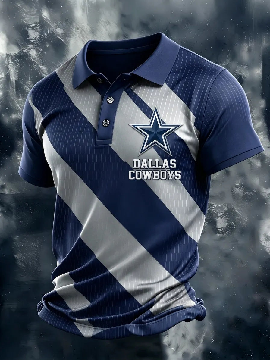 Men's Casual Football Short-Sleeve Polo Shirt