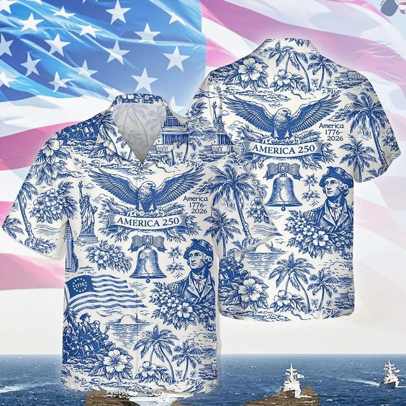 Retro Hawaii 250 Years of Freedom 1776 - 2026 Eagle Patriotic Shirt Statue Of Liberty, US Flag, Liberty Bell, 250th Anniversary Hawaiian Shirt 9I4