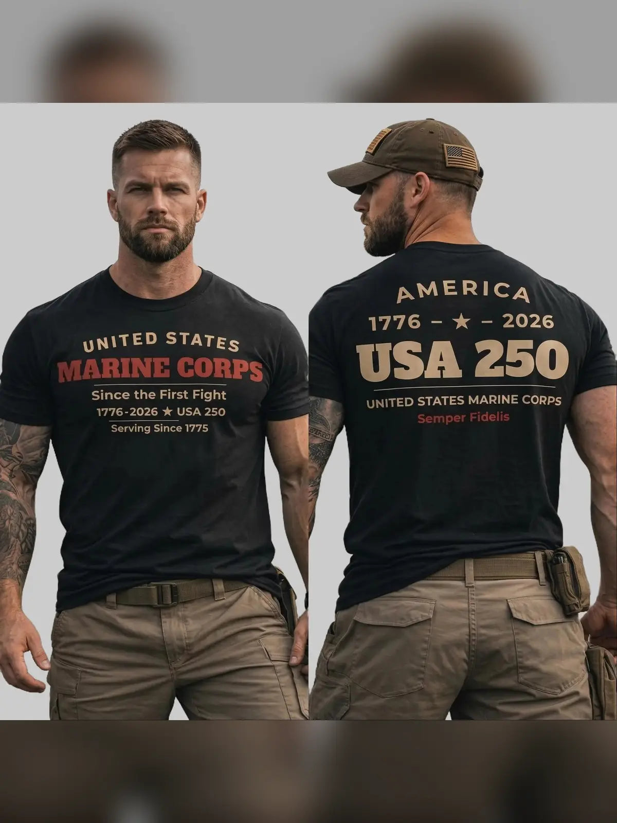 Menswear Graphic Print T-Shirt - Unisex US Marine Corps 250th Anniversary