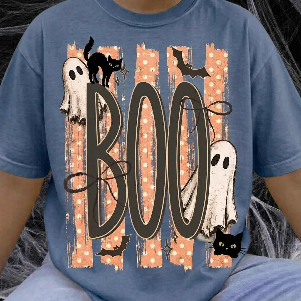 Cute Ghost Black Cat Graphic Tee