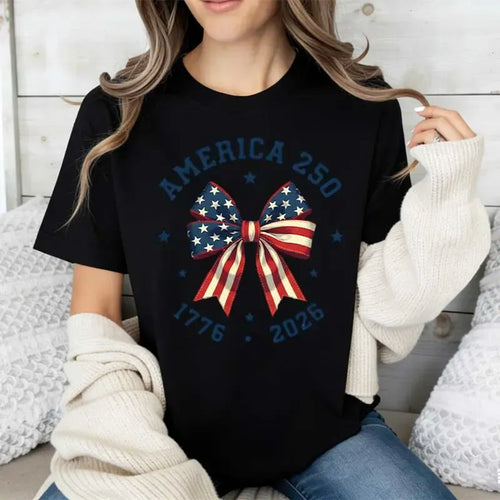 America 250 Stars And Stripes Bow Print T Shirt