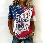 Women'S Retro American Independence Day Commemorative Printed Round Neck Short Sleeved T-Shirt