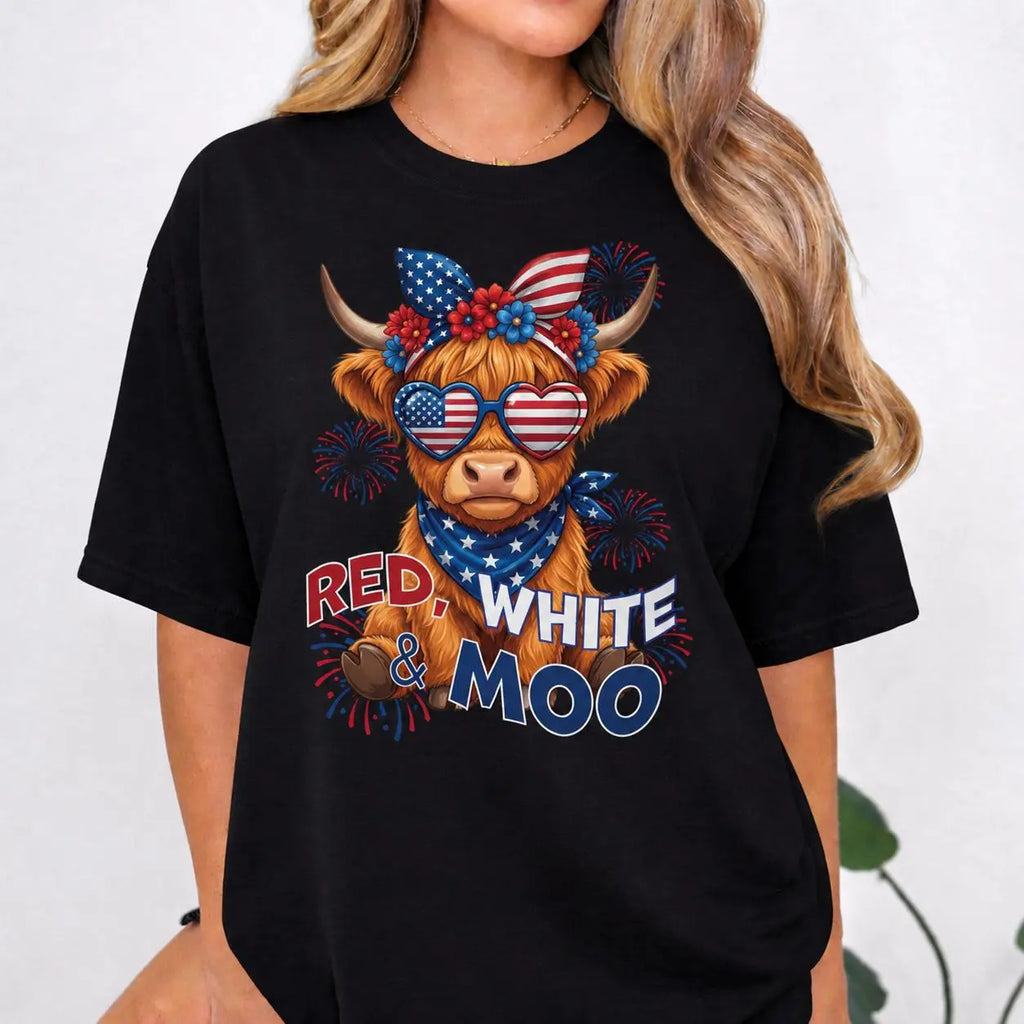 Red White & Moo Highland Cow T-Shirt