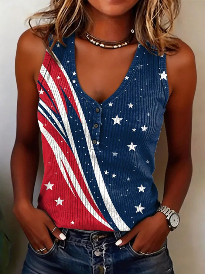 Women's Retro American Flag Print Casual Vest
