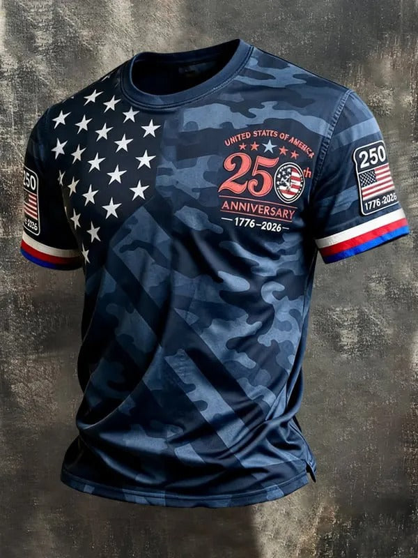Men's 250th Anniversary Celebration Printed Casual T-shirt for Independence Day in the United States