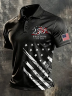 Men's America Flag Print Casual Polo Shirt