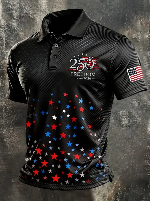 Men'S America Flag Print Casual Polo Shirt