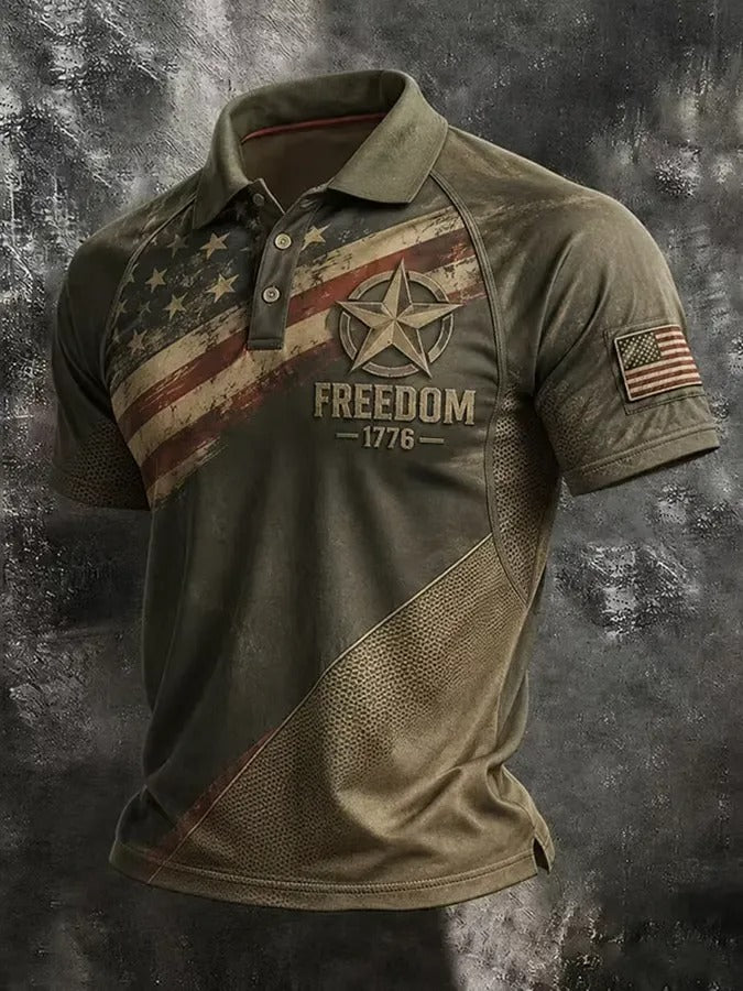 250Th Anniversary Men's America Flag Print Casual Polo Shirt