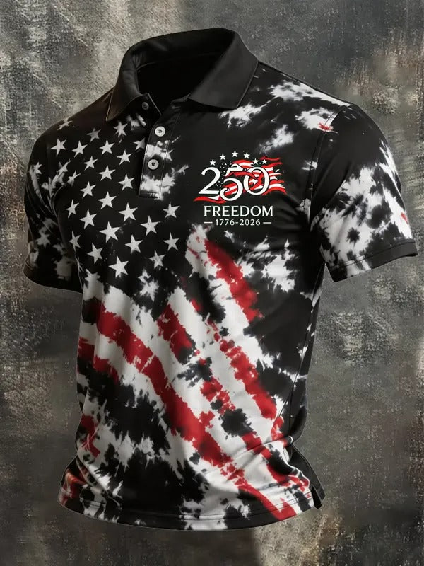Men's America Flag Print Casual Polo Shirt