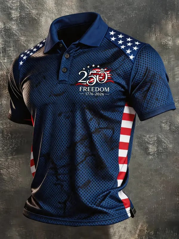 Men'S America Flag Print Casual Polo Shirt