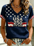 Women's Independence Day 250th Anniversary Printed V-neck T-shirt
