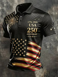 Men's America Flag Print Casual Polo Shirt