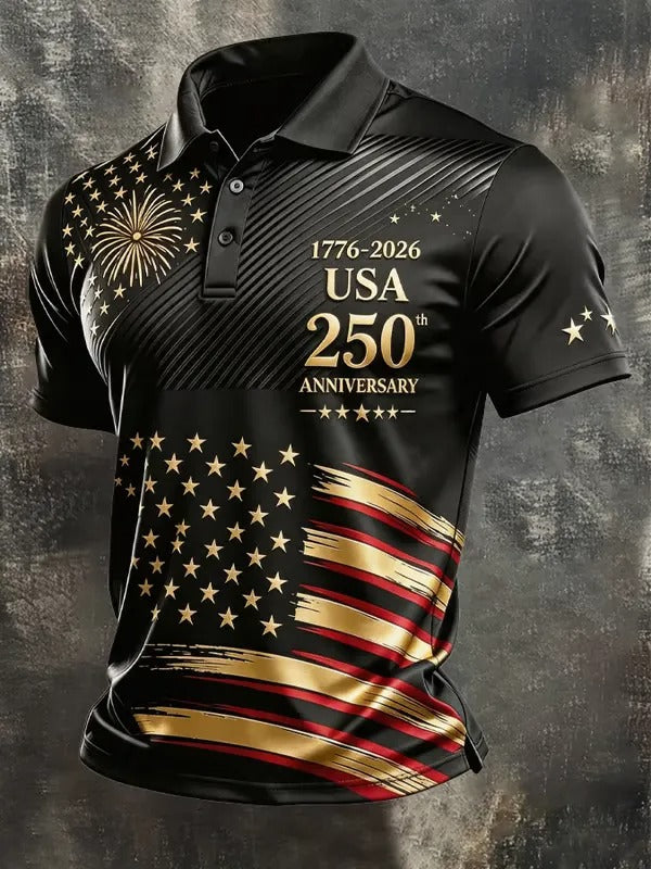 Men's America Flag Print Casual Polo Shirt