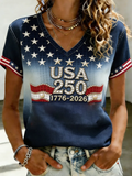 Women's Independence Day 250th Anniversary Printed V-neck T-shirt