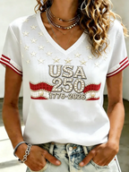 Women's Independence Day 250th Anniversary Printed V-neck T-shirt