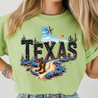Texas Map State Wild West Cowboy Boots, Star Flag T-shirt