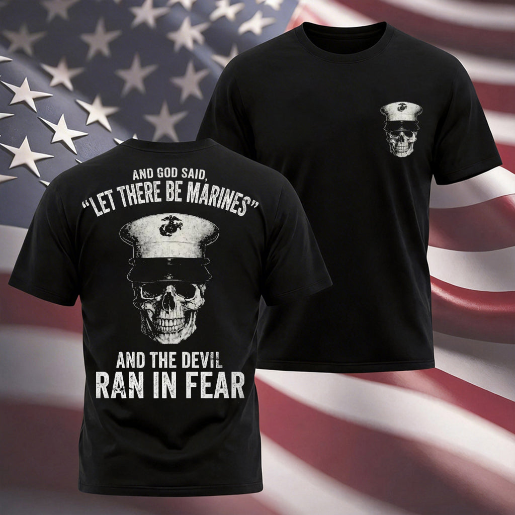 Men's Casual Round Neck Shortsleeve Graphic T-Shirt Apparel - "Let There Be Marines and the Devil Ran in Fear" Print