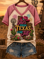 Women's She's From Texas I Can Tell Print Casual V-Neck Tee