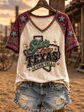 Women's She's From Texas I Can Tell Print Casual V-Neck Tee