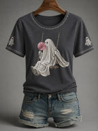 Women's Fall Season Halloween Ghost Print Casual Tee