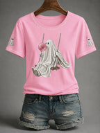 Women's Fall Season Halloween Ghost Print Casual Tee
