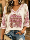 Women's She's From Texas I Can Tell Print Casual V-Neck Tee