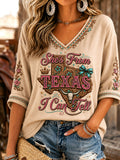 Women's She's From Texas I Can Tell Print Casual V-Neck Tee