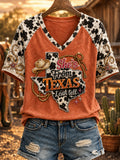 Women's She's From Texas I Can Tell Print Casual V-Neck Tee