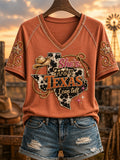 Women's She's From Texas I Can Tell Print Casual V-Neck Tee