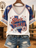 Women's She's From Texas I Can Tell Print Casual V-Neck Tee