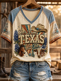 Women's She's From Texas I Can Tell Print Casual V-Neck Tee