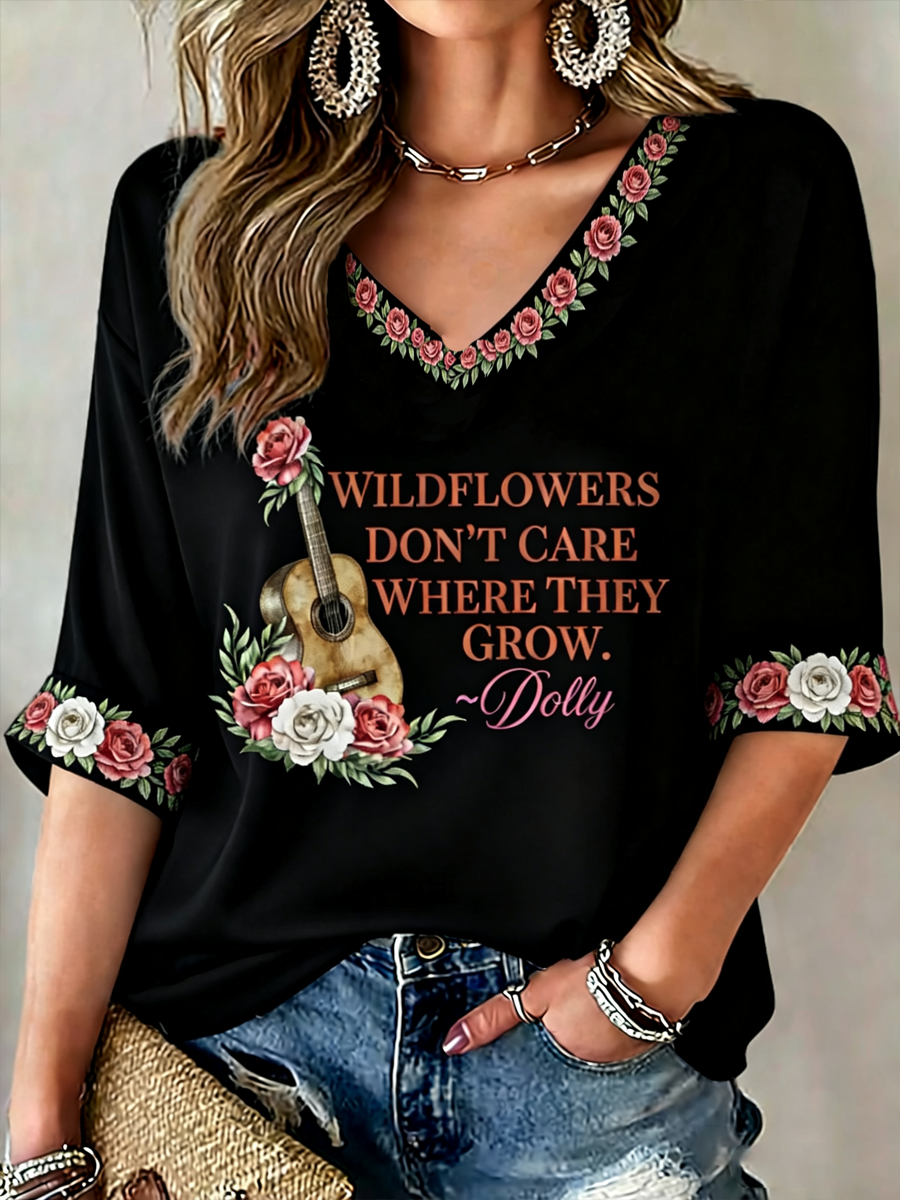 Women's Country Legend Tribute Mid-length Sleeves V-Neck T-Shirt