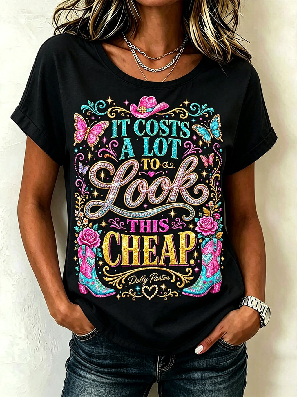 Women's celebrity quote slogan pattern printed casual short-sleeve T-shirt