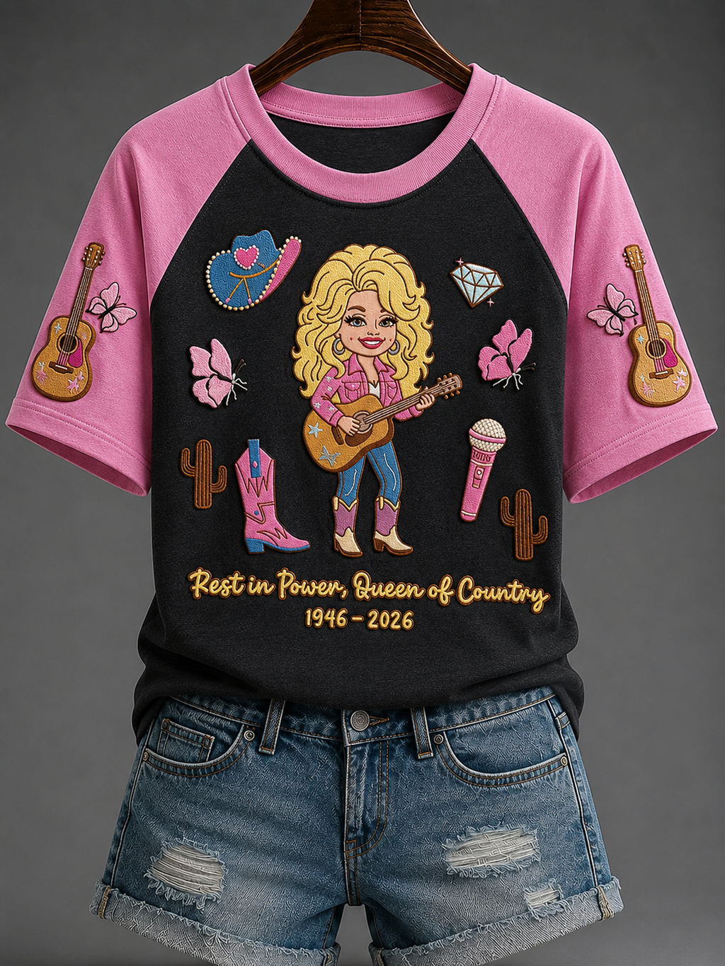 Women's Famous Singer Memorial V-neck Off-shoulder Short-sleeved T-shirt