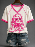 Women's Famous Singer Memorial V-neck Off-shoulder Short-sleeved T-shirt