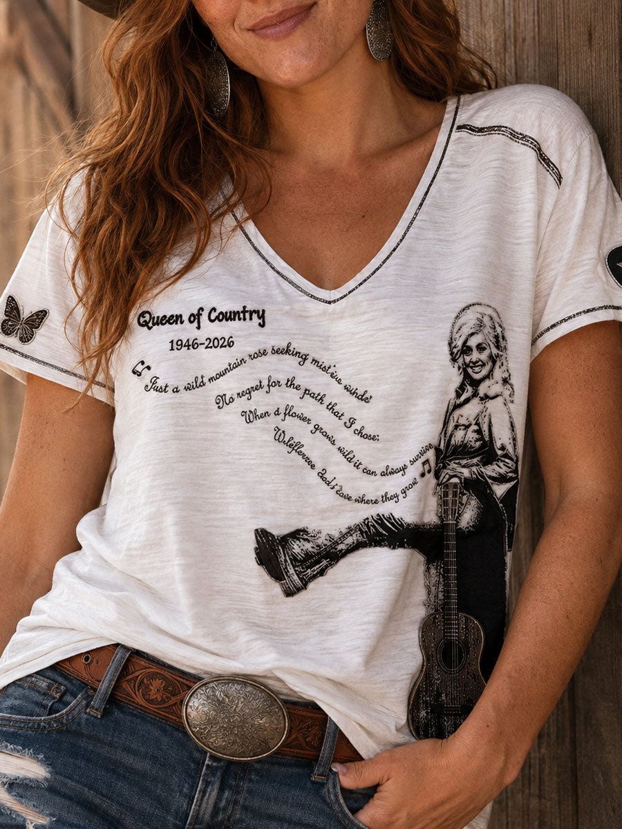 Women's Rip Country Music Lover Queen of Country Printed T-shirt